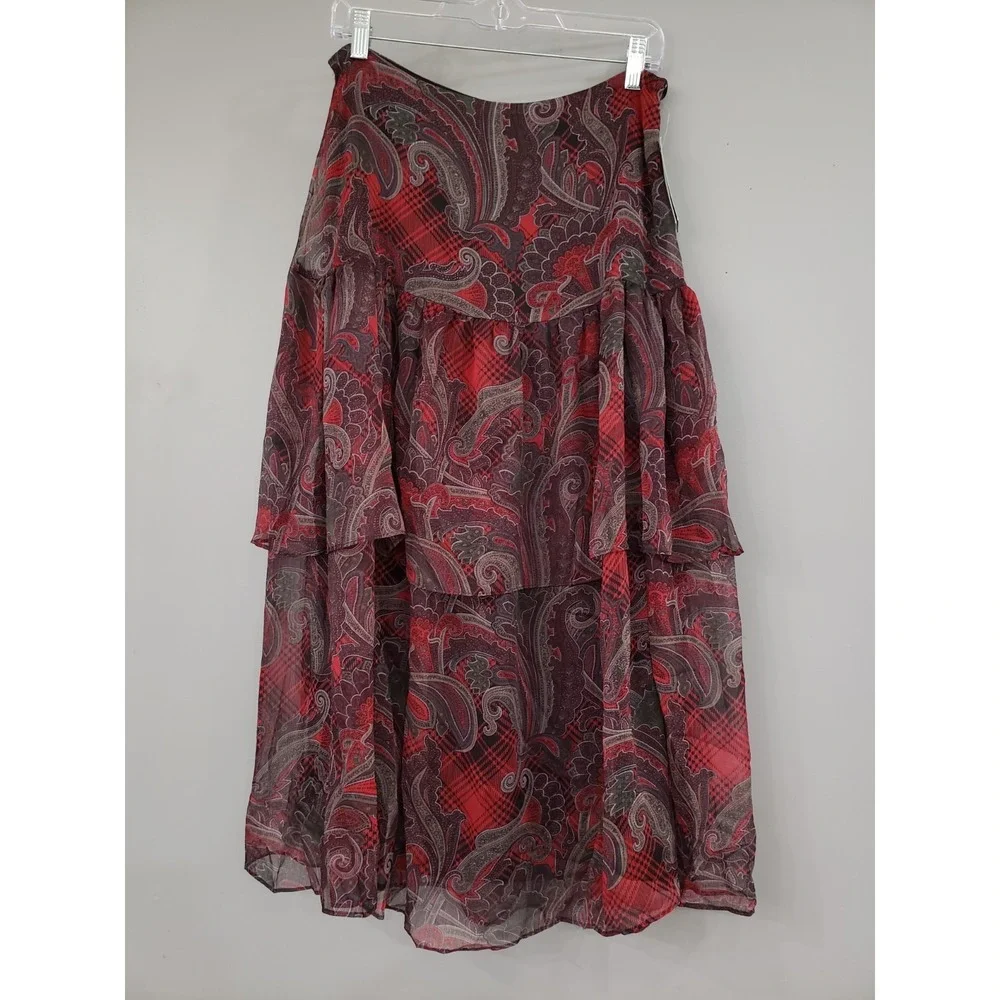 NEW SZ 6 Ralph Lauren Floral Paisley Print Tiered Midi Skirt Gothic punk carreer